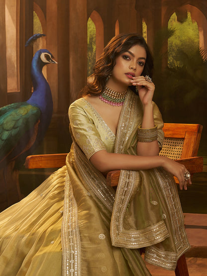 Lavira Olive Art Silk Crepe Lehenga Set
