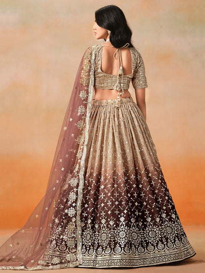 Ritika Brown Georgette Embroidered Lehenga Set
