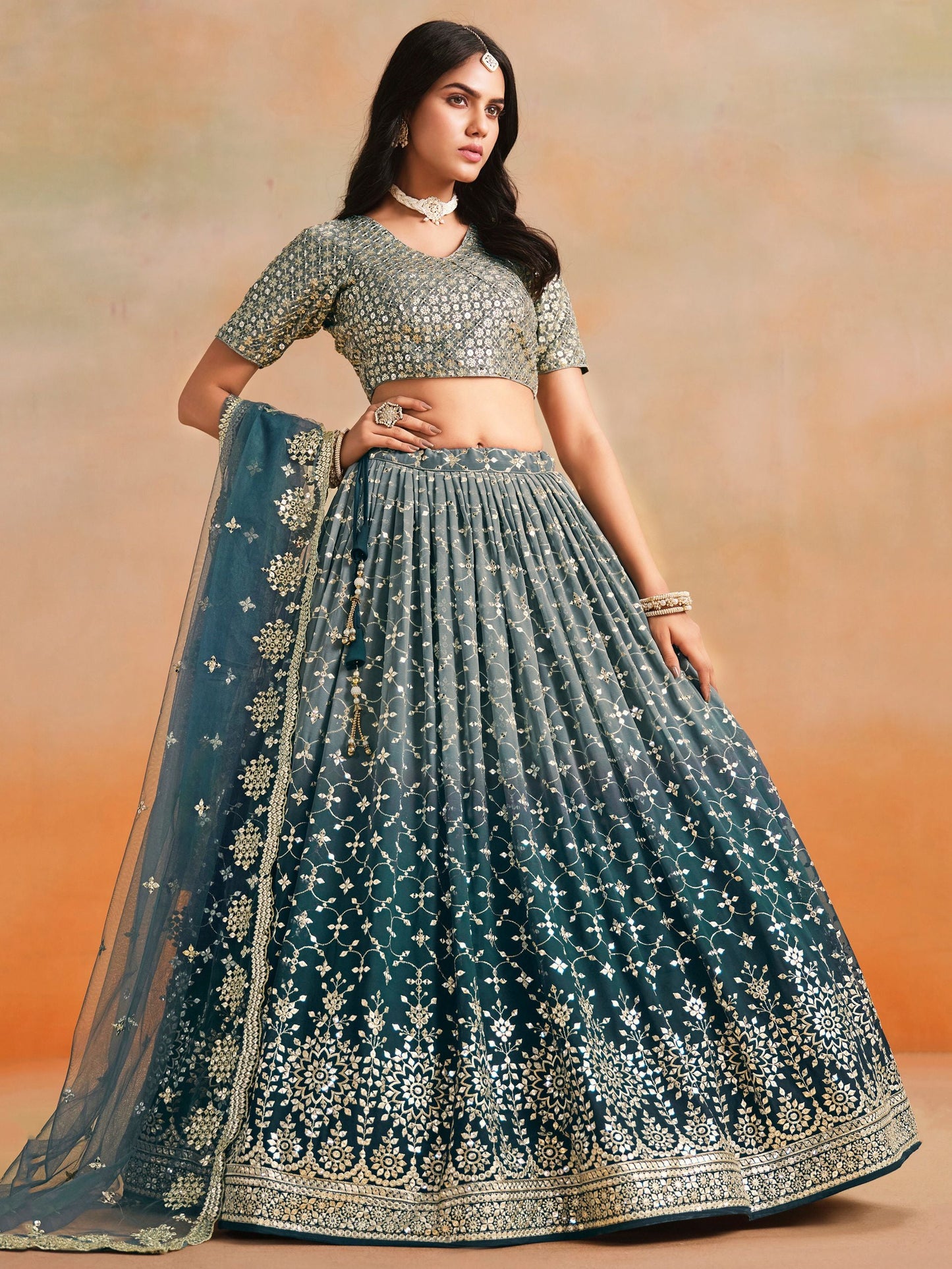 Myra Dove Blue Georgette Lehenga Set
