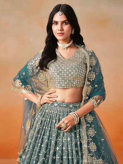 Myra Dove Blue Georgette Lehenga Set