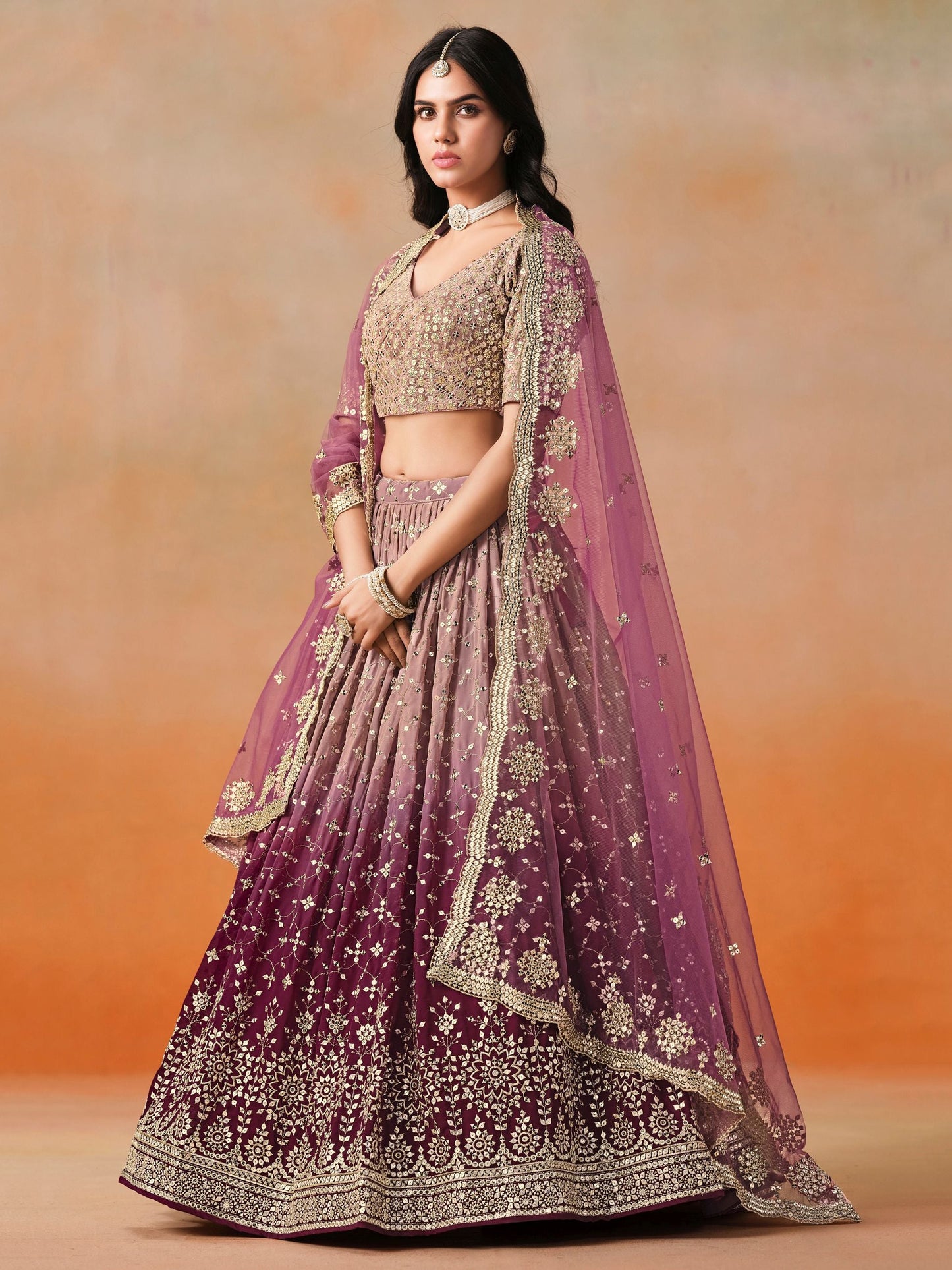 Kavya Maroon Georgette Lehenga Set