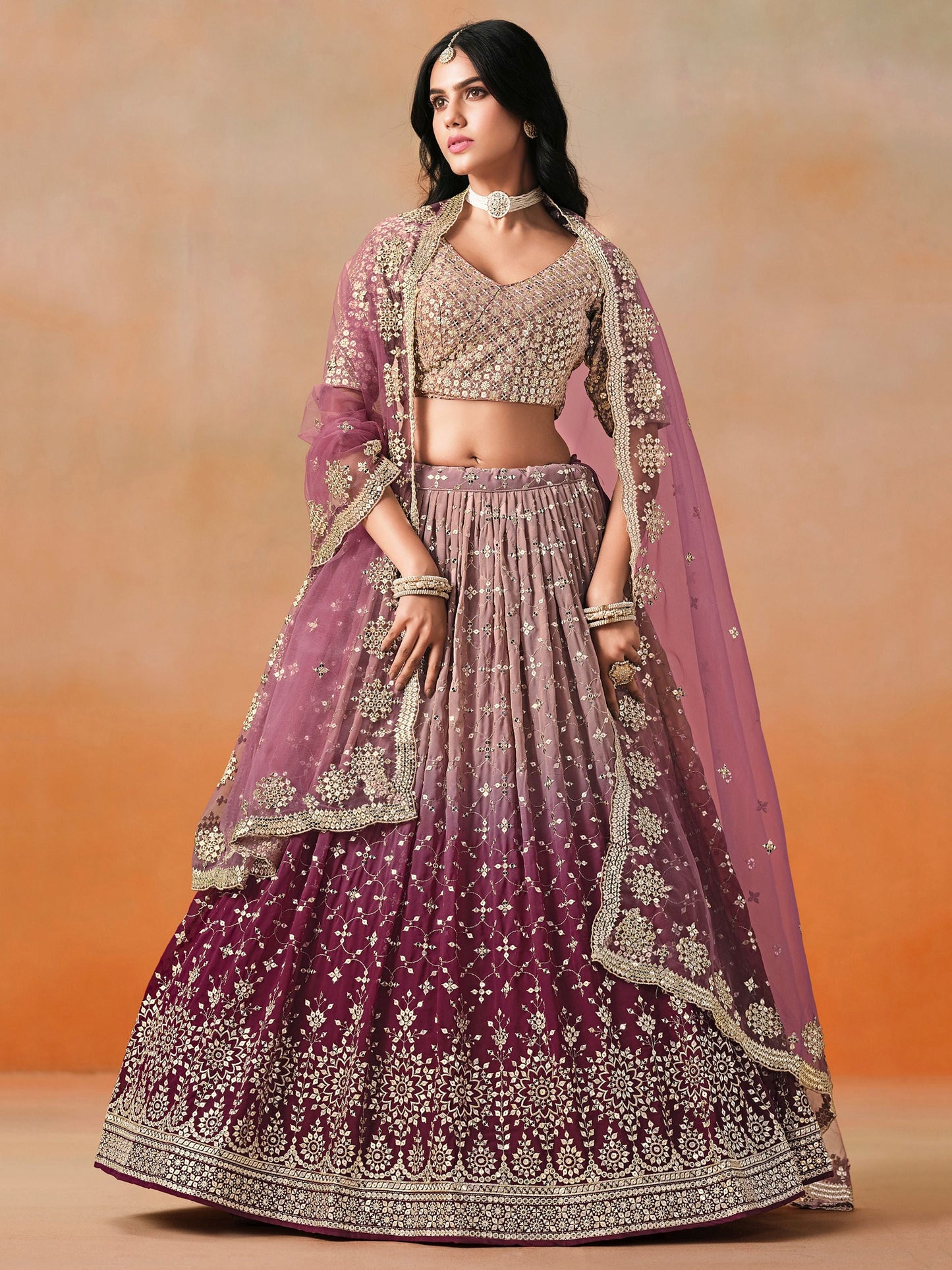 Elegance Georgette Embroidered Lehenga Set ( 11 Colours )