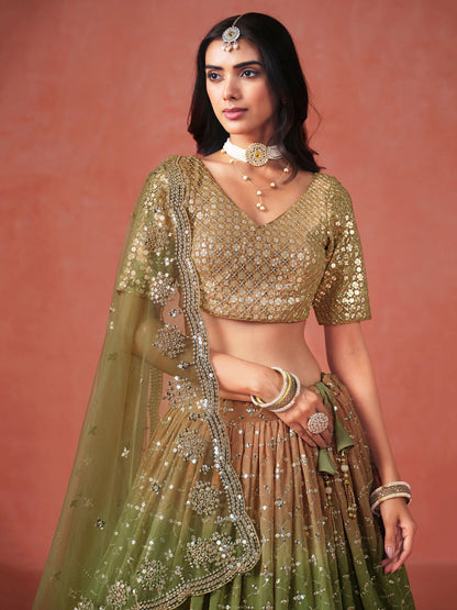 Vritika Mehndi Green Georgette Lehenga Set