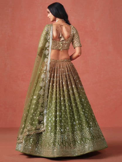 Vritika Mehndi Green Georgette Lehenga Set