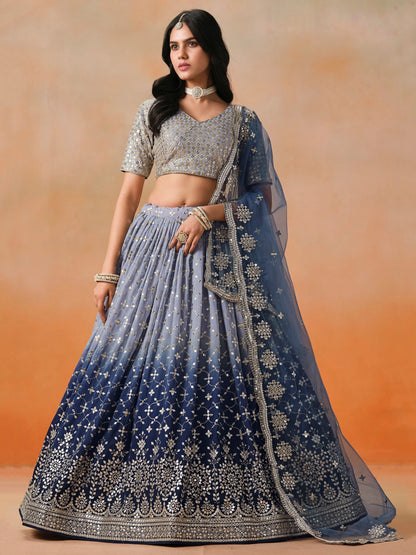 Ishita Navy Blue Georgette Lehenga Set