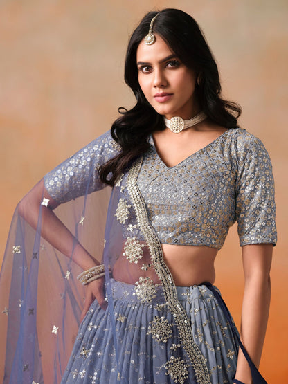 Ishita Navy Blue Georgette Lehenga Set