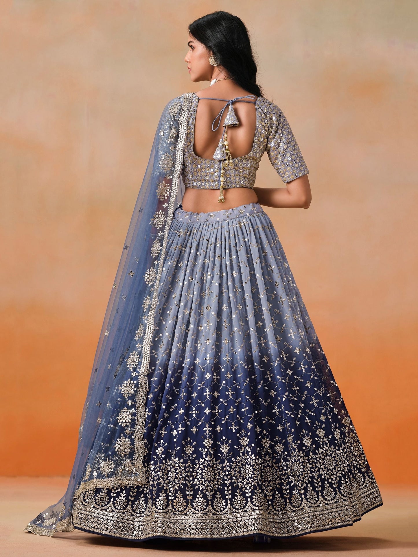 Ishita Navy Blue Georgette Lehenga Set