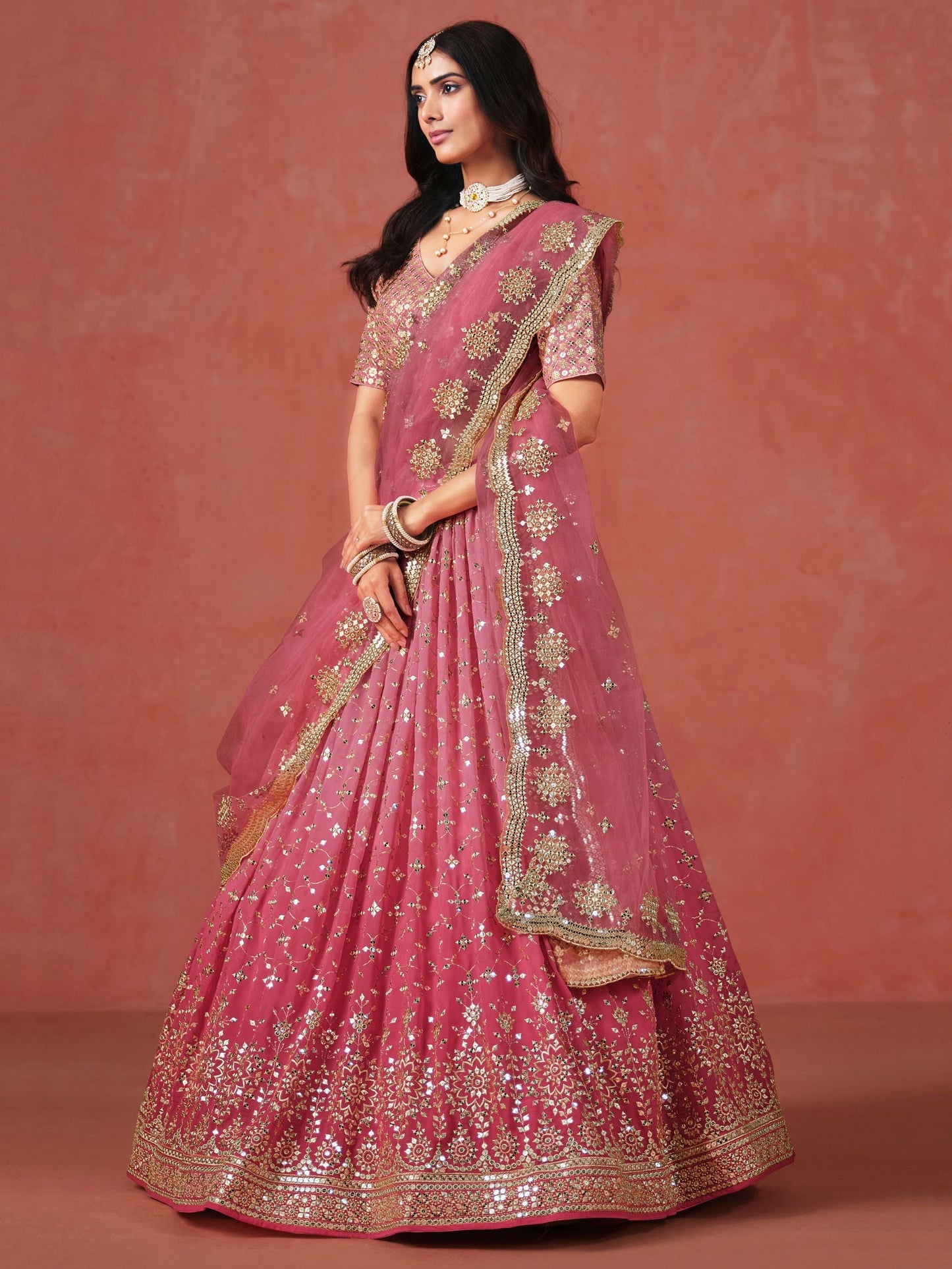Sharvani Peach Georgette Lehenga Set