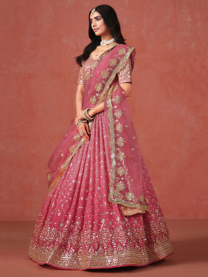 Sharvani Peach Georgette Lehenga Set