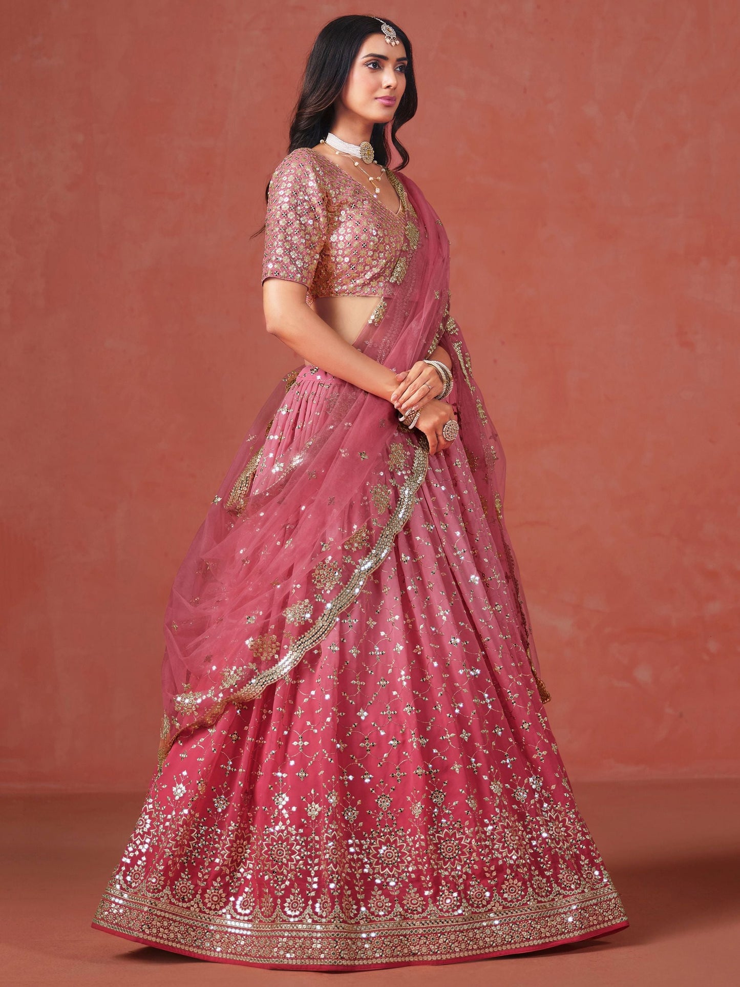 Sharvani Peach Georgette Lehenga Set