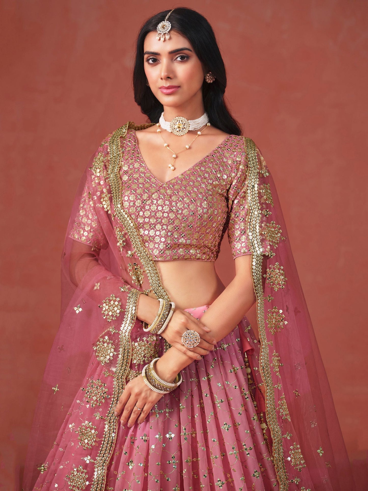 Sharvani Peach Georgette Lehenga Set