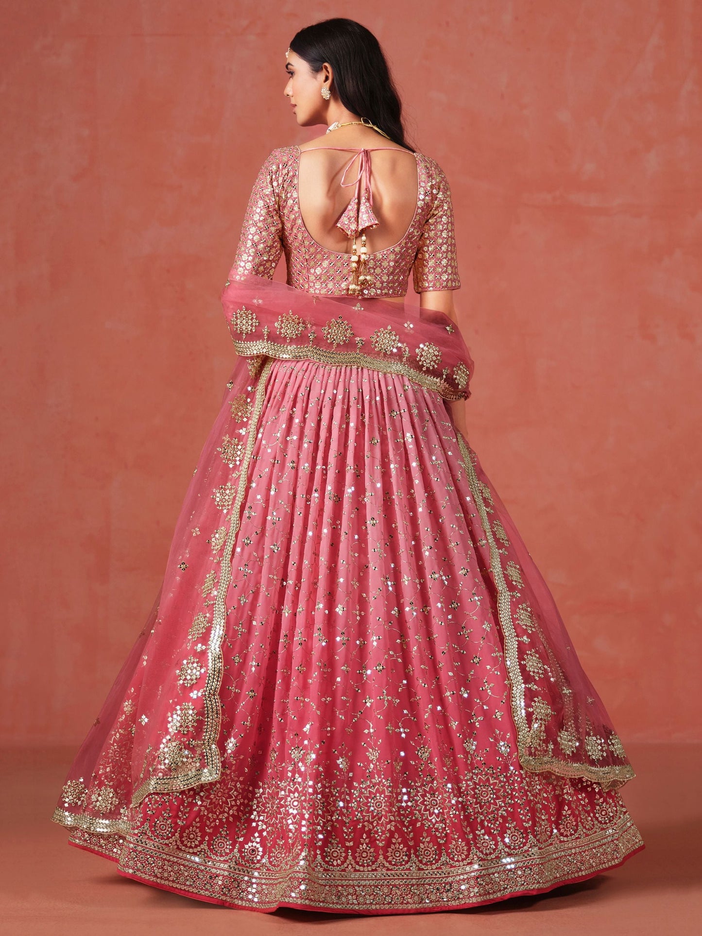 Sharvani Peach Georgette Lehenga Set