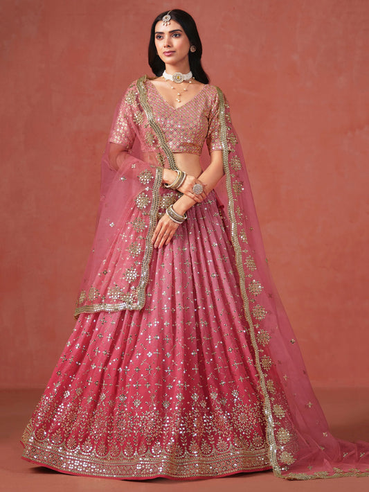 Sharvani Peach Georgette Lehenga Set