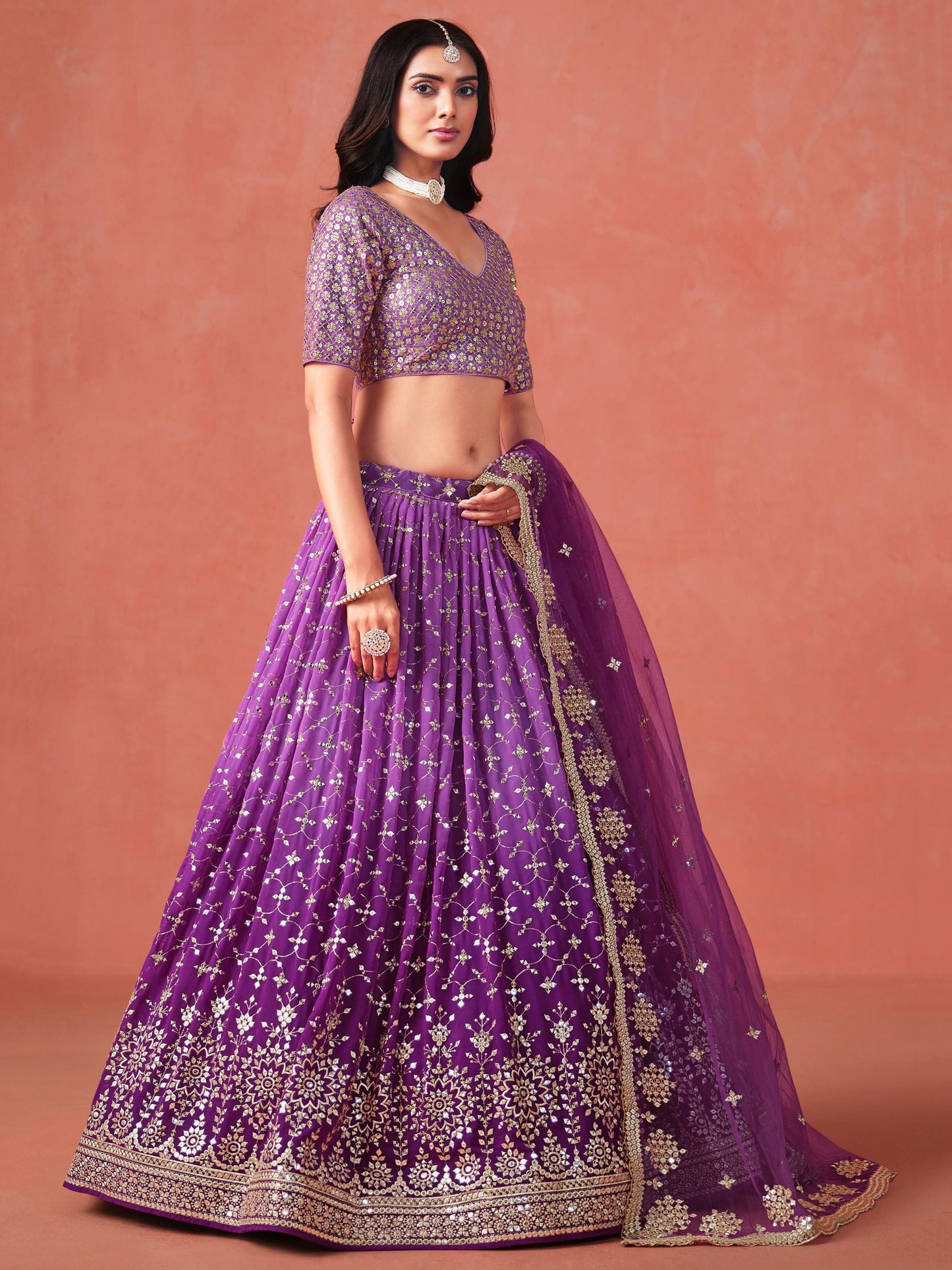 Lavanya Purple Georgette Lehenga Set