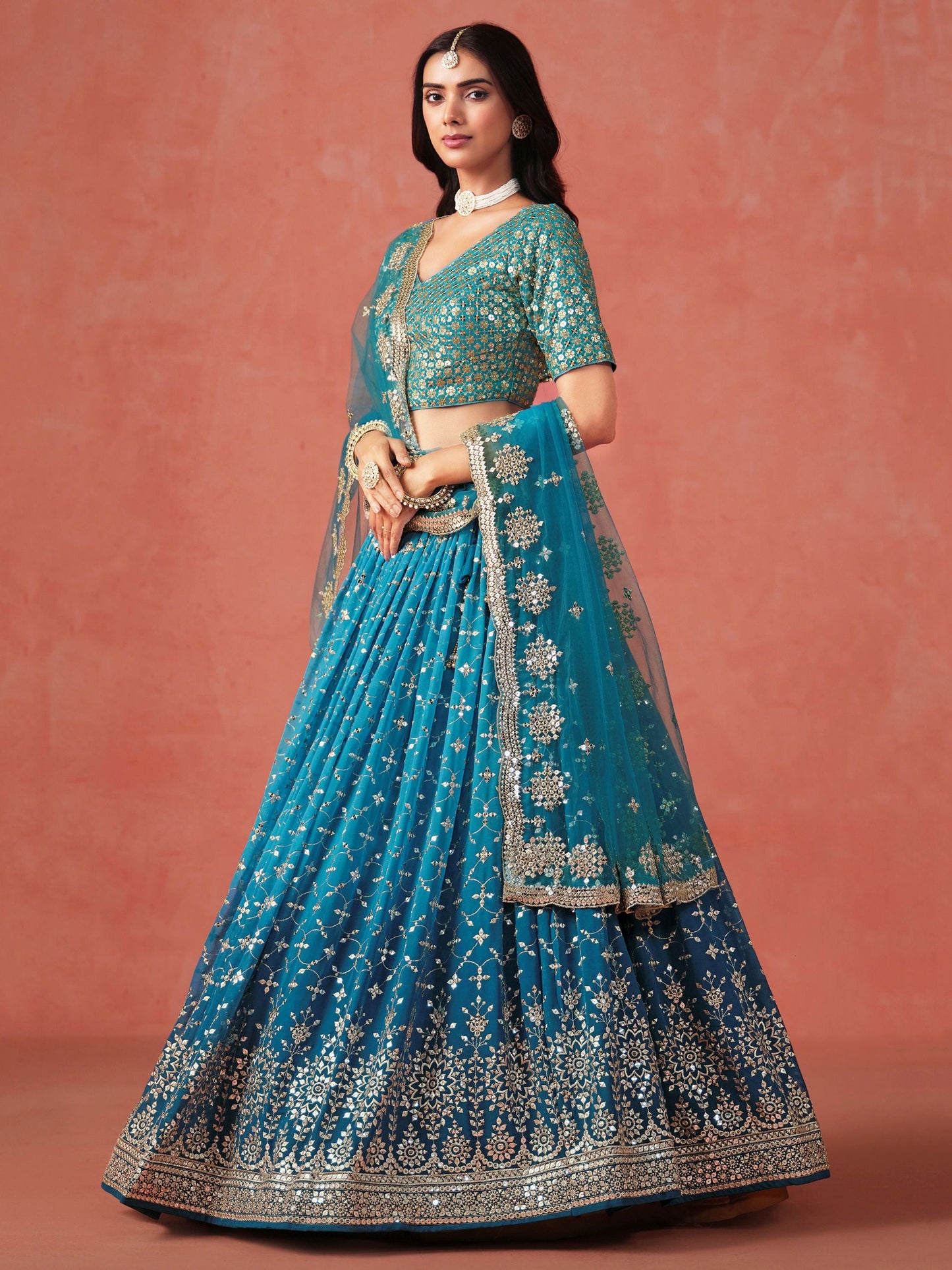 Keerthana Rama Blue Georgette Lehenga Set