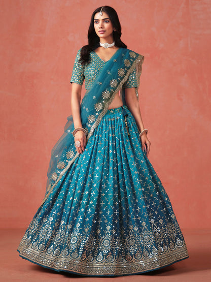 Elegance Georgette Embroidered Lehenga Set ( 11 Colours )