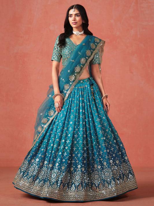 Keerthana Rama Blue Georgette Lehenga Set