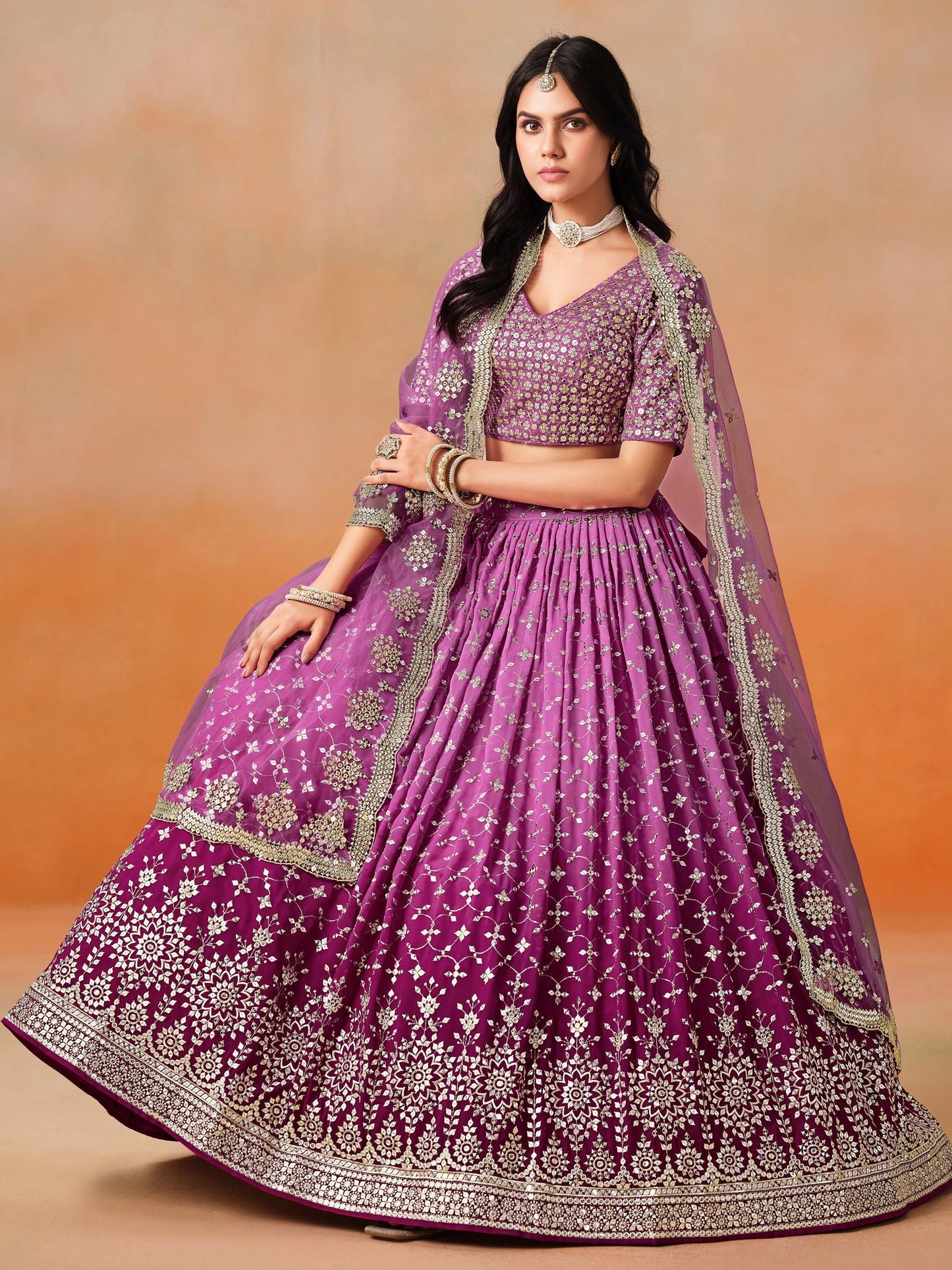 Sowmya Rani Pink Georgette Lehenga Set