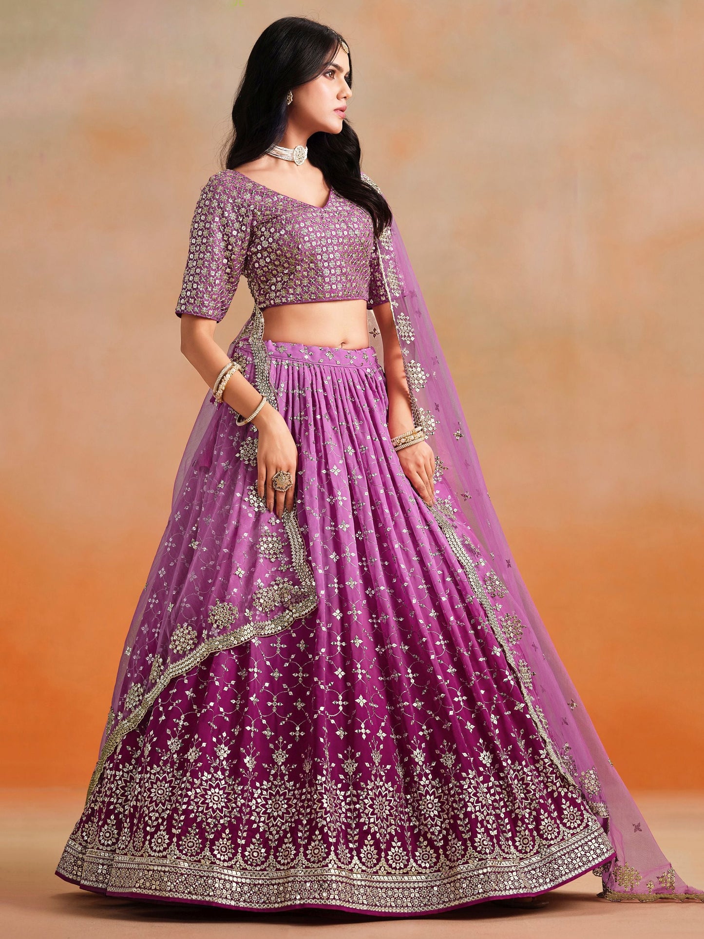 Sowmya Rani Pink Georgette Lehenga Set