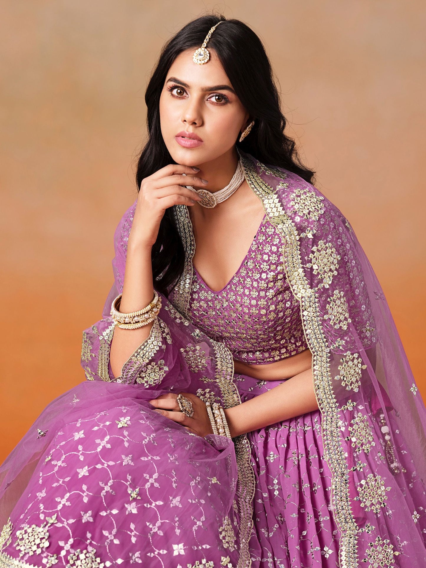 Sowmya Rani Pink Georgette Lehenga Set