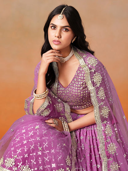 Sowmya Rani Pink Georgette Lehenga Set