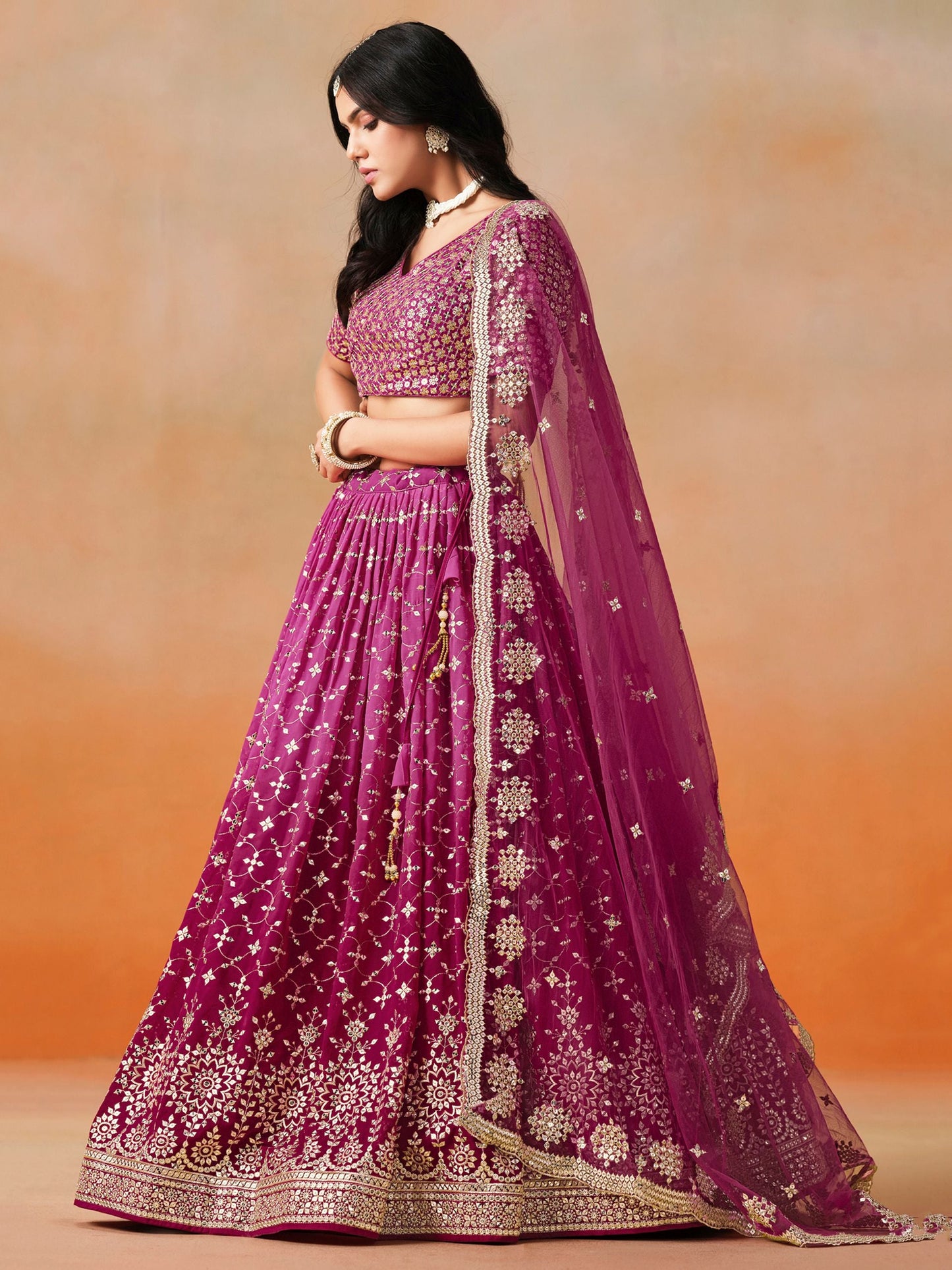 Anvitha Magenta Georgette Lehenga Set