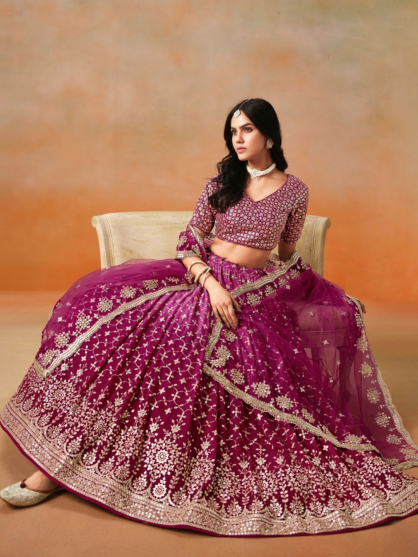 Anvitha Magenta Georgette Lehenga Set