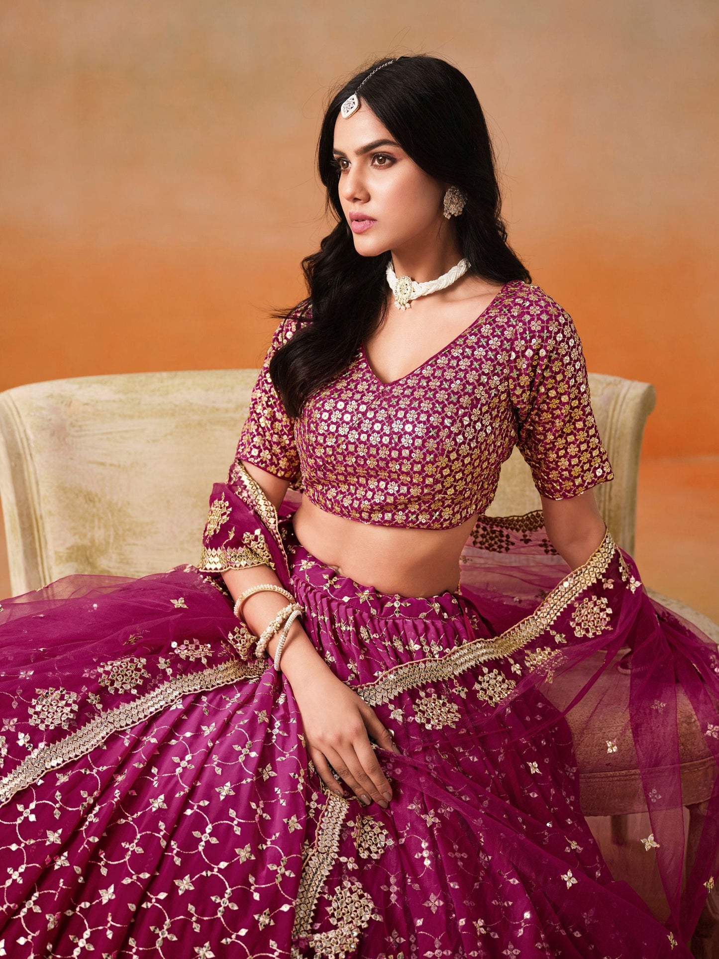 Anvitha Magenta Georgette Lehenga Set