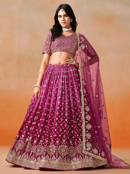 Elegance Georgette Embroidered Lehenga Set ( 11 Colours )