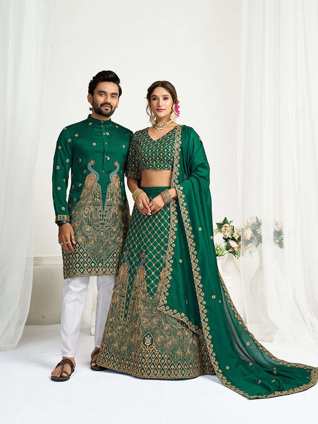 Ananya Silk Lehenga Choli with Matching Men’s Kurta Set