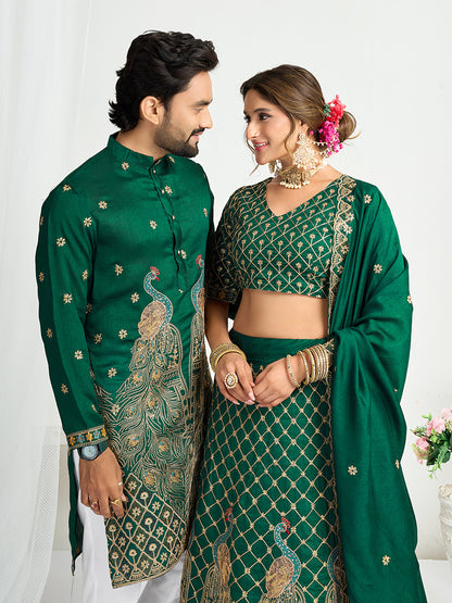 Ananya Silk Lehenga Choli with Matching Men’s Kurta Set