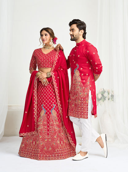 Vaishnavi Silk Lehenga Choli with Men’s Kurta Set