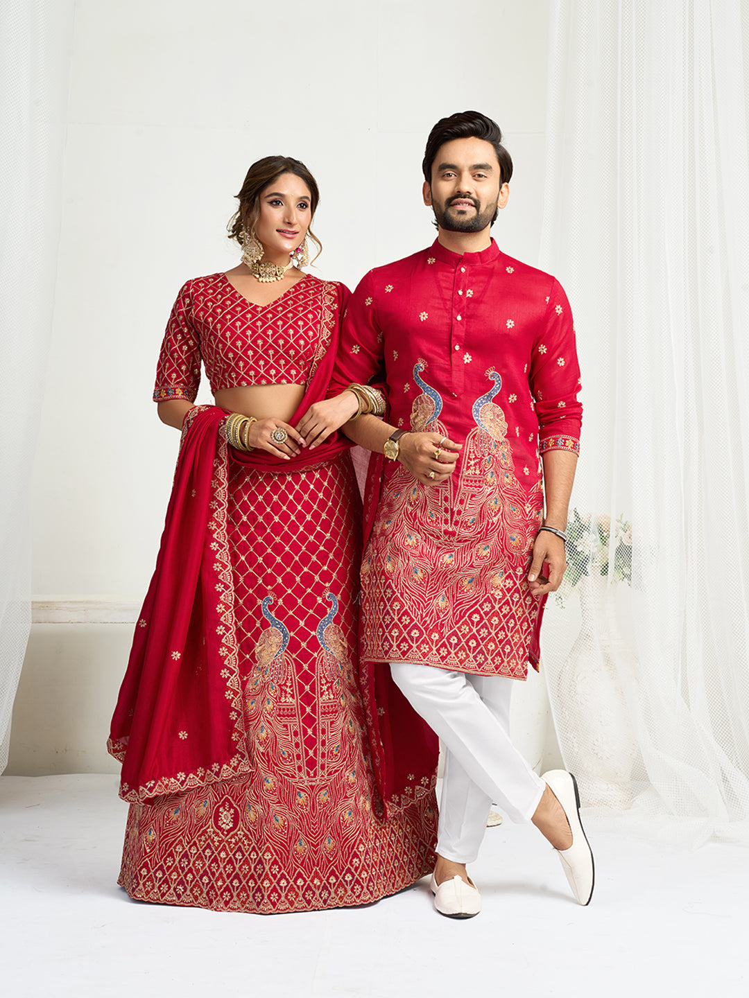 Vaishnavi Silk Lehenga Choli with Men’s Kurta Set
