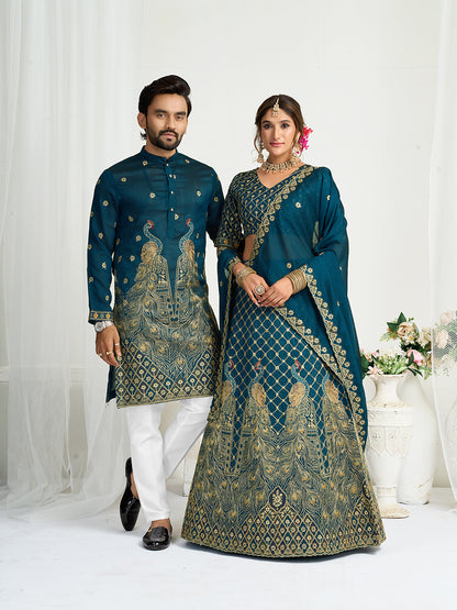 Nithya Elegant Silk Lehenga Choli with Men’s Kurta