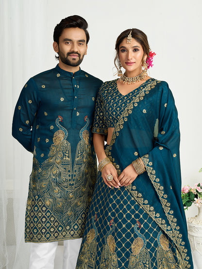 Nithya Elegant Silk Lehenga Choli with Men’s Kurta