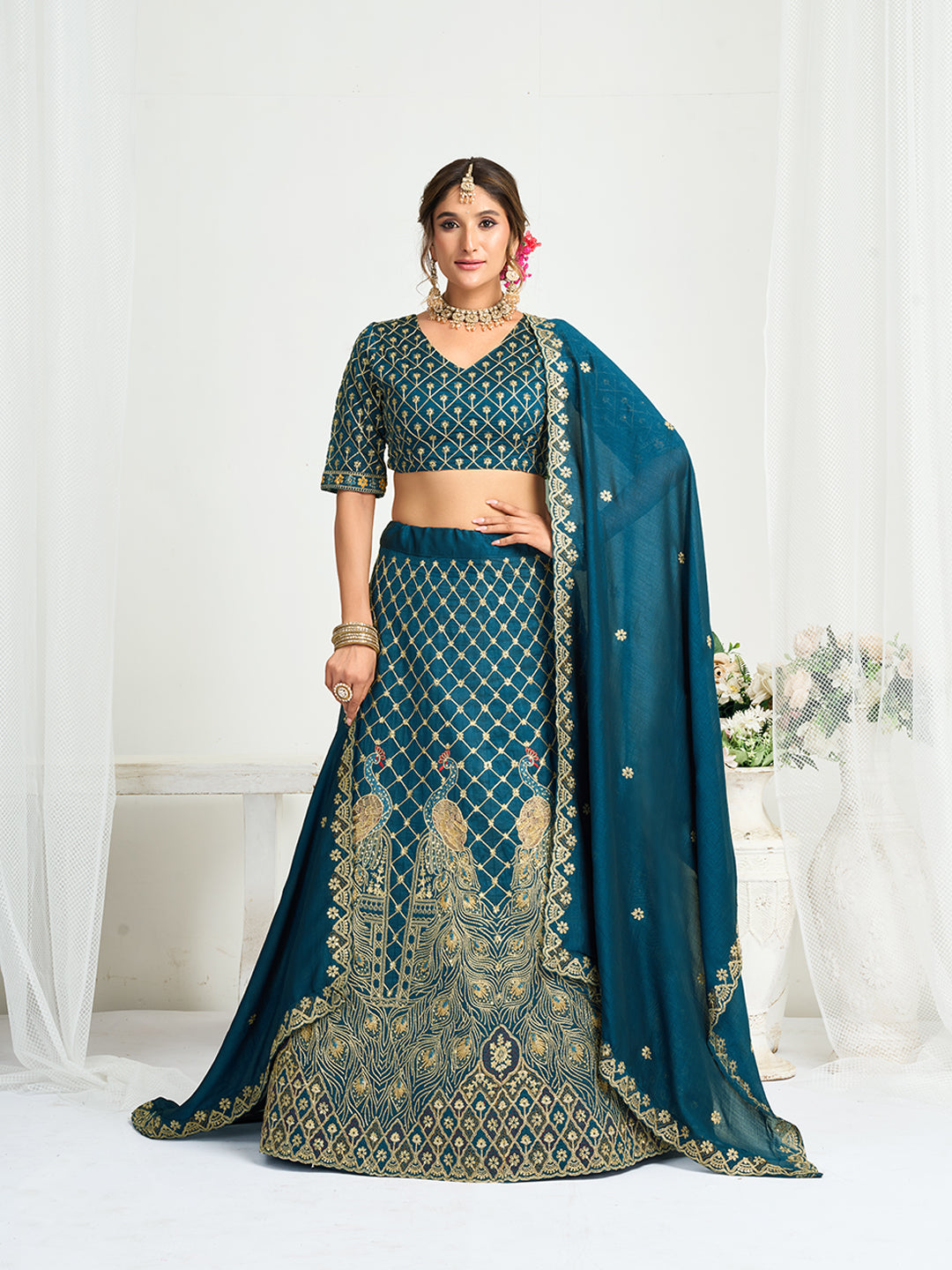 Nithya Elegant Silk Lehenga Choli with Men’s Kurta