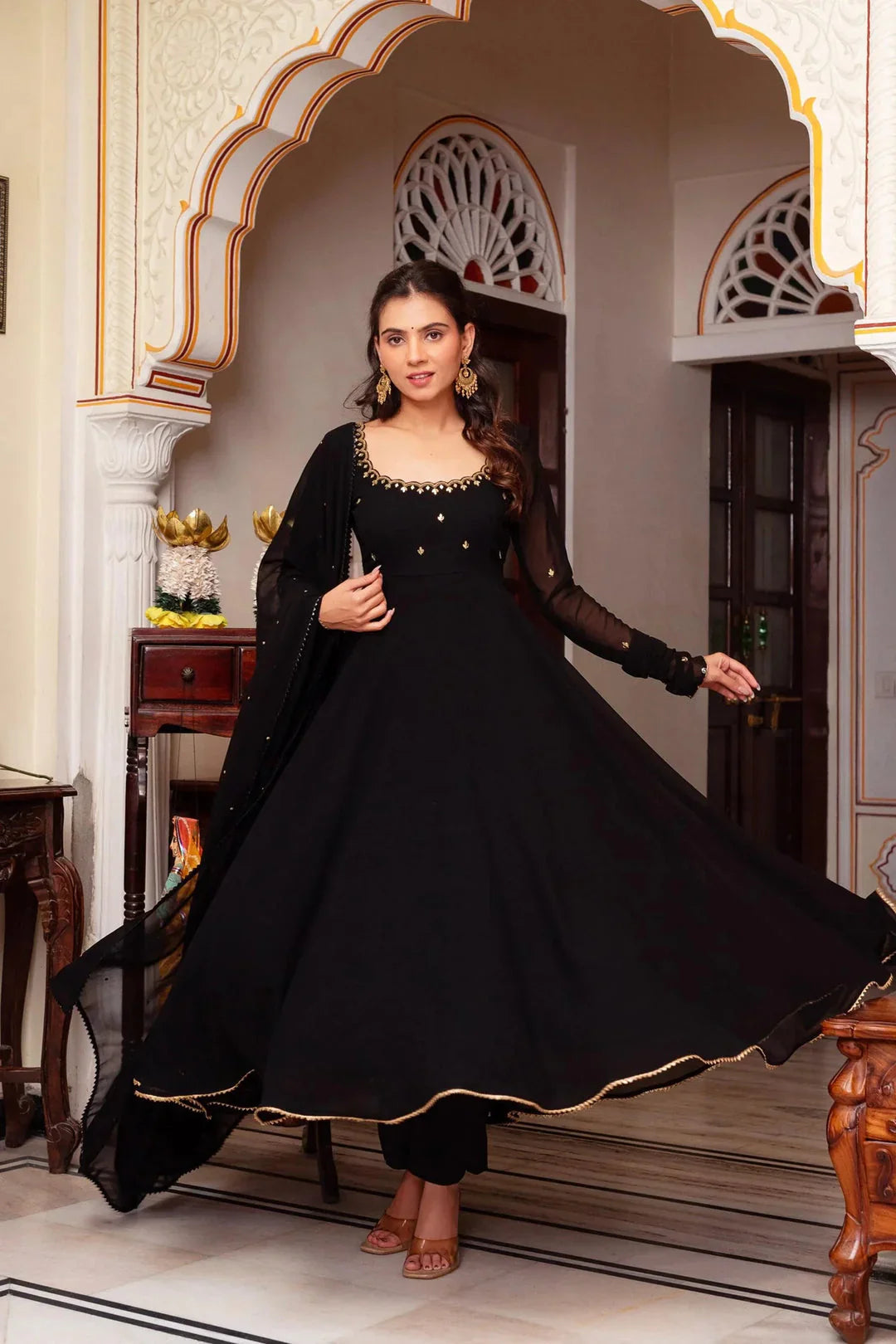 Aafreen Handcrafted Black Anarkali Gown Set