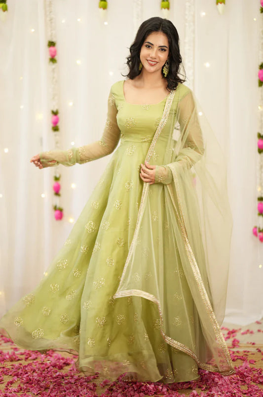 Haripriya Pastel Green Organza Anarkali