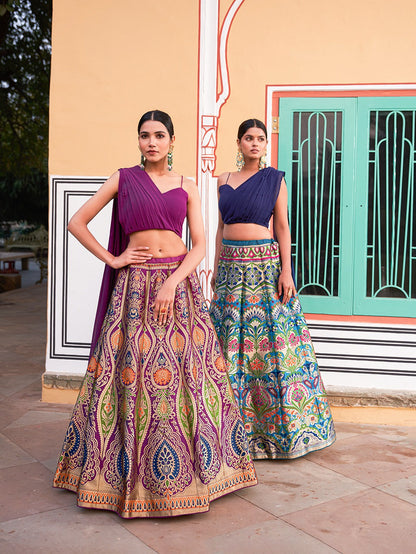 Nayika Blue Banarasi Bliss Stiched Crop Top Lehengha