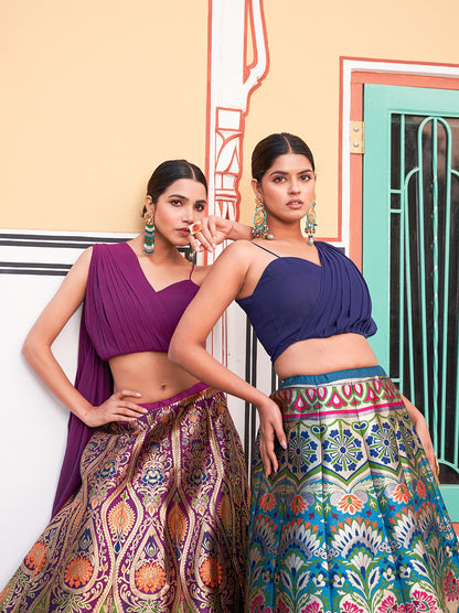 Nayika Maroon Banarasi Bliss Stiched Crop Top Lehengha
