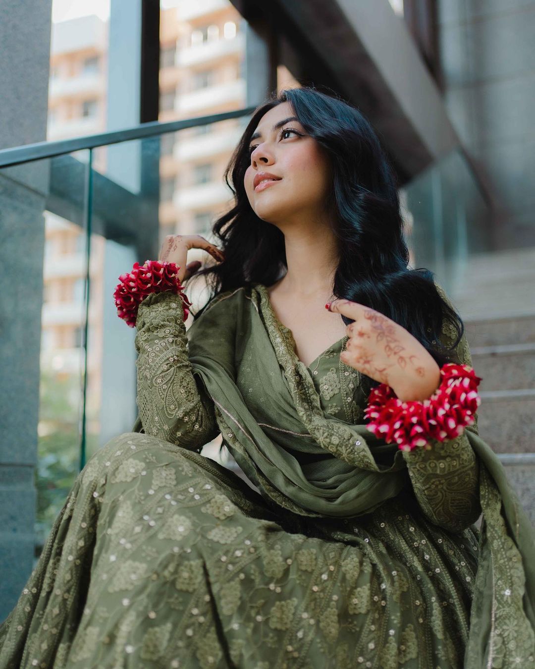 Green Forest Georgette Sequence Work Anakali