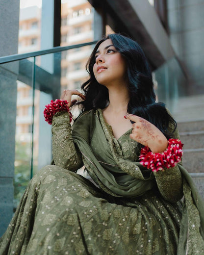 Green Forest Georgette Sequence Work Anakali