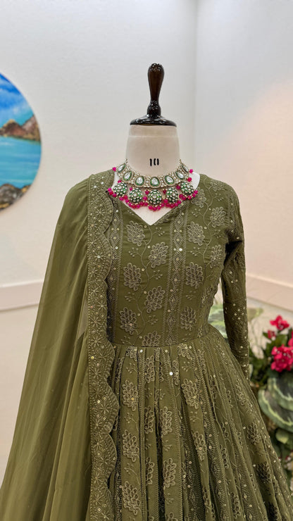 Green Forest Georgette Sequence Work Anakali