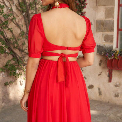 Stunning Stiched Red Georgette Lehenga Choli Set