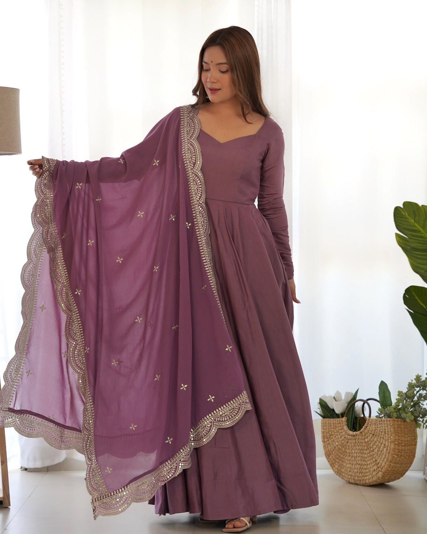 Mauve Majestic Roman Silk Fully Flare Anarkali