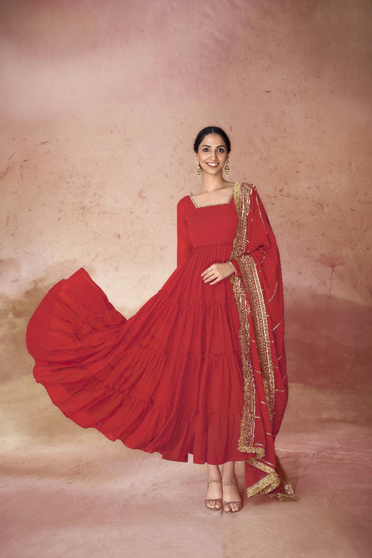 Mehrunisha Faux Georgette Ruffle Gown Set