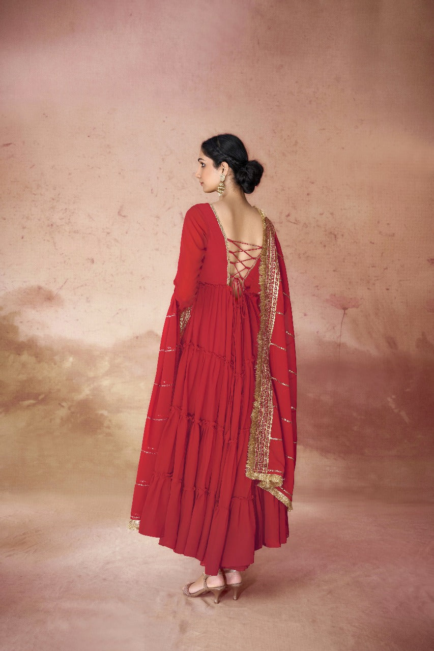 Mehrunisha Faux Georgette Ruffle Gown Set