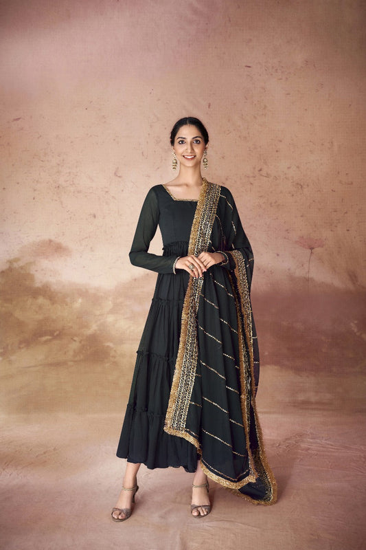 Amara Luxe Faux Georgette Ruffle Gown Set