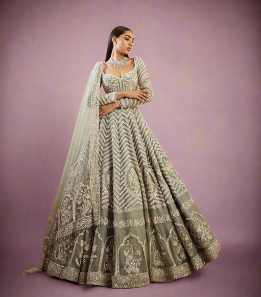 New Light Pista Colour Zari Work Lehengha Choli