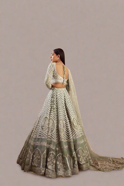 New Light Pista Colour Zari Work Lehengha Choli